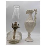 Vintage Hurricane Kerosene Lamp and  1970s Arnel Grape Pitcher/Vase