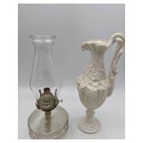Vintage Hurricane Kerosene Lamp and  1970s Arnel Grape Pitcher/Vase