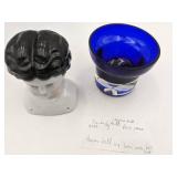 Vintage Hand Blown Glass Cobalt Blue Glass/Vase & Porcelain Doll Head