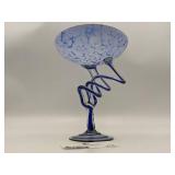 Vintage Makora Krosno Hand-Blown Art Glass Pedestal Bowl