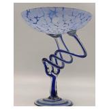 Vintage Makora Krosno Hand-Blown Art Glass Pedestal Bowl