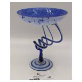 Vintage Makora Krosno Hand-Blown Art Glass Pedestal Bowl