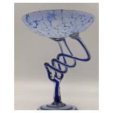 Vintage Makora Krosno Hand-Blown Art Glass Pedestal Bowl