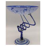 Vintage Makora Krosno Hand-Blown Art Glass Pedestal Bowl