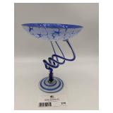 Vintage Makora Krosno Hand-Blown Art Glass Pedestal Bowl