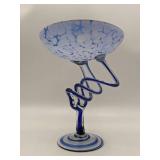 Vintage Makora Krosno Hand-Blown Art Glass Pedestal Bowl