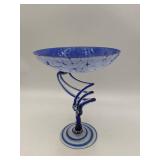 Vintage Makora Krosno Hand-Blown Art Glass Pedestal Bowl