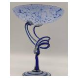 Vintage Makora Krosno Hand-Blown Art Glass Pedestal Bowl