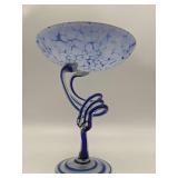 Vintage Makora Krosno Hand-Blown Art Glass Pedestal Bowl