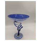 Vintage Makora Krosno Hand-Blown Art Glass Pedestal Bowl