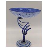 Vintage Makora Krosno Hand-Blown Art Glass Pedestal Bowl