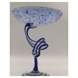 Vintage Makora Krosno Hand-Blown Art Glass Pedestal Bowl
