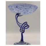 Vintage Makora Krosno Hand-Blown Art Glass Pedestal Bowl