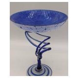 Vintage Makora Krosno Hand-Blown Art Glass Pedestal Bowl
