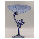 Vintage Makora Krosno Hand-Blown Art Glass Pedestal Bowl