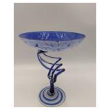 Vintage Makora Krosno Hand-Blown Art Glass Pedestal Bowl