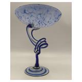 Vintage Makora Krosno Hand-Blown Art Glass Pedestal Bowl