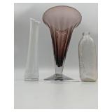 Vintage Milk Glass Bud Vase, Purple and Clear Vase, Clear Medicine Bottle