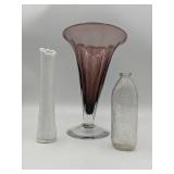 Vintage Milk Glass Bud Vase, Purple and Clear Vase, Clear Medicine Bottle