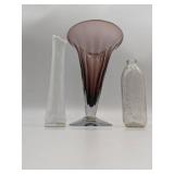 Vintage Milk Glass Bud Vase, Purple and Clear Vase, Clear Medicine Bottle
