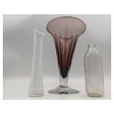 Vintage Milk Glass Bud Vase, Purple and Clear Vase, Clear Medicine Bottle