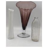 Vintage Milk Glass Bud Vase, Purple and Clear Vase, Clear Medicine Bottle