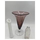 Vintage Milk Glass Bud Vase, Purple and Clear Vase, Clear Medicine Bottle