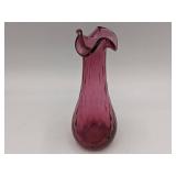 Hand Blown Ruffle Bud Vase and 2 F. Mendes Caldas Portugal Plates