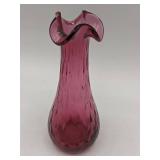Hand Blown Ruffle Bud Vase and 2 F. Mendes Caldas Portugal Plates