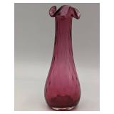 Hand Blown Ruffle Bud Vase and 2 F. Mendes Caldas Portugal Plates