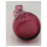 Hand Blown Ruffle Bud Vase and 2 F. Mendes Caldas Portugal Plates