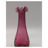 Hand Blown Ruffle Bud Vase and 2 F. Mendes Caldas Portugal Plates