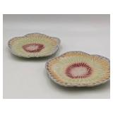 Hand Blown Ruffle Bud Vase and 2 F. Mendes Caldas Portugal Plates