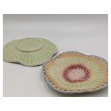 Hand Blown Ruffle Bud Vase and 2 F. Mendes Caldas Portugal Plates