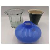Vintage Vase Collection-LSA Blue Glass Vase, Ceramic Vase, and Bubble Glass Vase