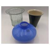 Vintage Vase Collection-LSA Blue Glass Vase, Ceramic Vase, and Bubble Glass Vase
