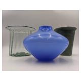 Vintage Vase Collection-LSA Blue Glass Vase, Ceramic Vase, and Bubble Glass Vase