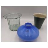 Vintage Vase Collection-LSA Blue Glass Vase, Ceramic Vase, and Bubble Glass Vase