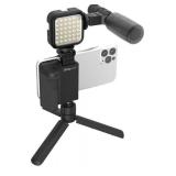 Digipower - Follow ME Vlogging Kit for Phones and Cameras – Includes Microphone, LED light, Bluetooth remote, phone grip and tripod
