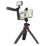 Digipower - Phone Video Stabilizer Rig Kit with Microphone, Light diffuser and Mini tripod for iPhone, Samsung and Digital Cameras - Black