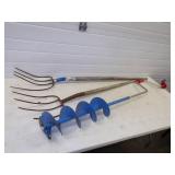 2 - 4 tine forks and Ice Auger