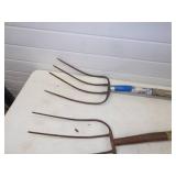 2 - 4 tine forks and Ice Auger