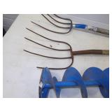 2 - 4 tine forks and Ice Auger