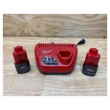 MILWAUKEE M12 12-Volt Lithium-Ion Battery Charger with 2- M12 12-Volt Lithium-Ion Compact Battery Packs (1.5Ah)