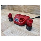 MILWAUKEE M12 12-Volt Lithium-Ion Battery Charger with 2- M12 12-Volt Lithium-Ion Compact Battery Packs (1.5Ah)