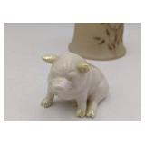 Belleek Porcelain Pig & Fenton Bell Hand-painted by Lisa J