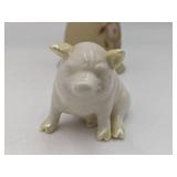Belleek Porcelain Pig & Fenton Bell Hand-painted by Lisa J