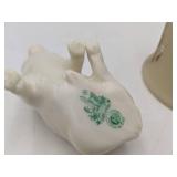 Belleek Porcelain Pig & Fenton Bell Hand-painted by Lisa J