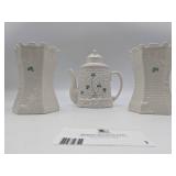 Vintage 2008 Signed Belleek 3 Piece Set (Calued @$350)