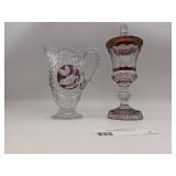 Rare Vintage Hofbauer Glass Pitcher From The Ruby Byrdes Collection & Waterford Glass Urn with Top